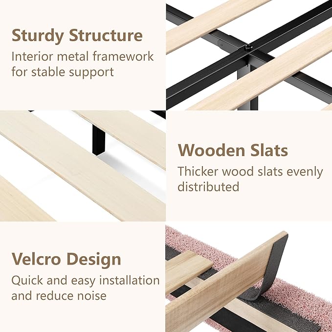 Full Size Boucle Bed Frame, Upholstered Platform Cloud Bed Frame with Headboard, Soft Teddy Fabric, Modern Style, No Box Spring Required, Easy Assembly, Pink