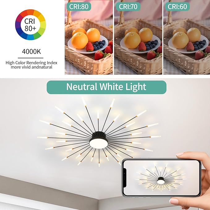 ziidoo Modern Ceiling Light, 30+1 Lights Metal Firework Designed Chic Led