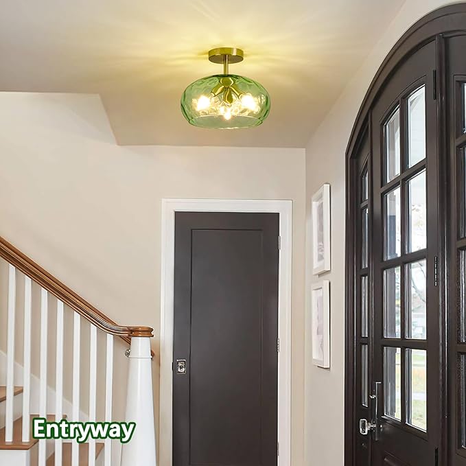 Green Glass Flush Mount Ceiling Light