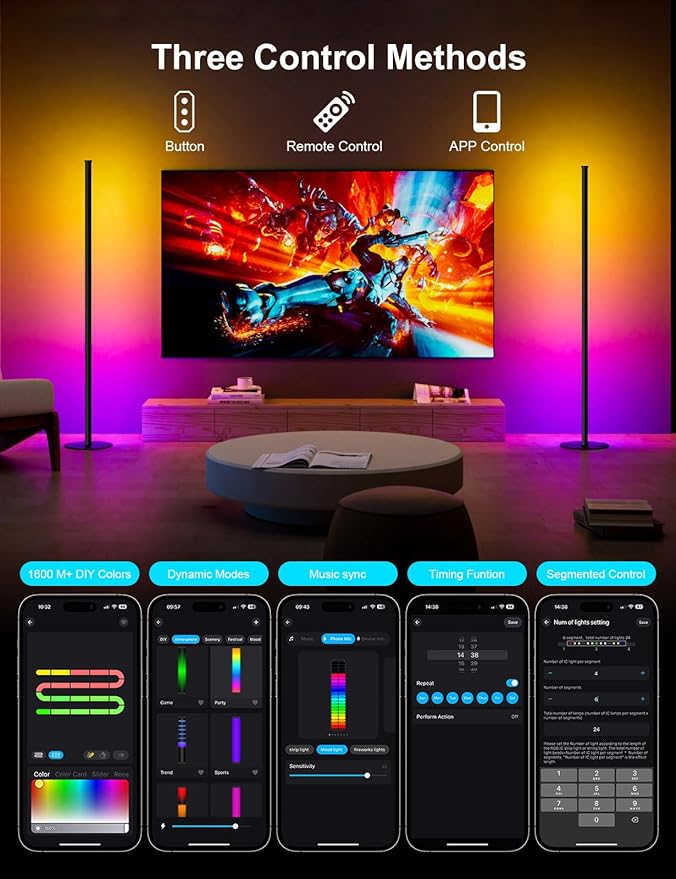 Corner Floor Lamp, Upgraded Corner Lamp APP and Remote Control, 16 Million