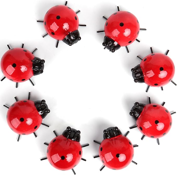 Metal Garden Decor for Outside Cute Ladybugs Yard Art Lawn Ornaments Wall Sculptures & Statues Outdoor Fence Decorations for Patio - Set of 8