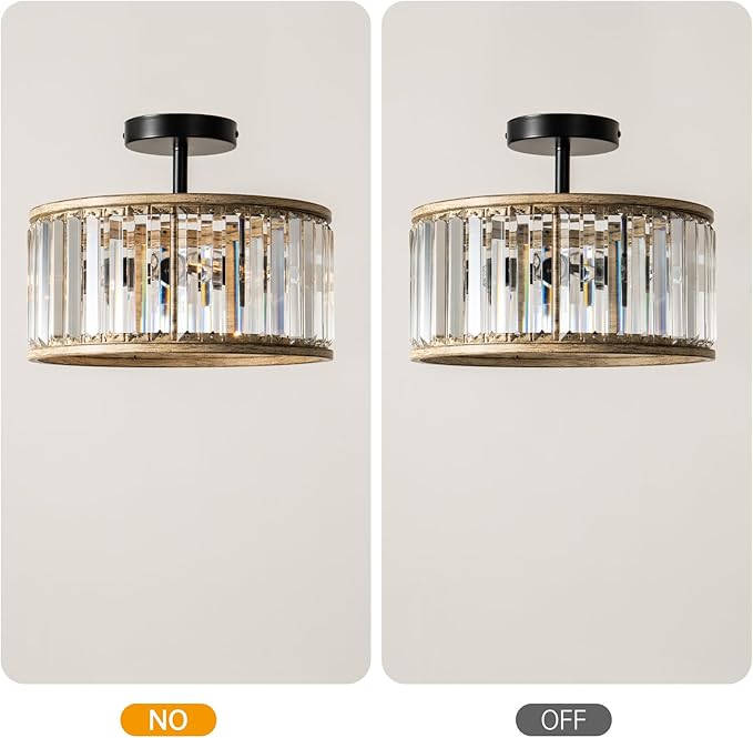 Veronie Crystal Ceiling Light Fixture, 3 Light Crystal Semi Flush Mount