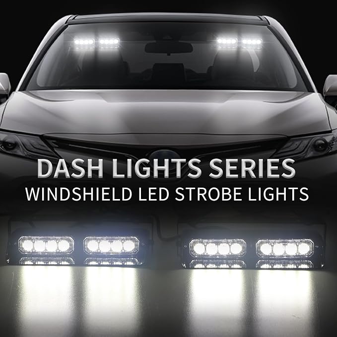 XRIDONSEN White 2 in 1 Dash Emergency Strobe Lights Front/Rear Windshield