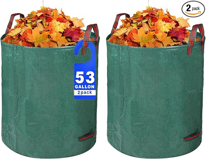 2 Pack Yard Waste Bags 53 Gallon Lawn and Leaf Bags, Reusable Heavy Duty Garden Bags for Collecting Leaves, Waste Container for Clean Up Outdoor Debris Leaves Grass Clippings