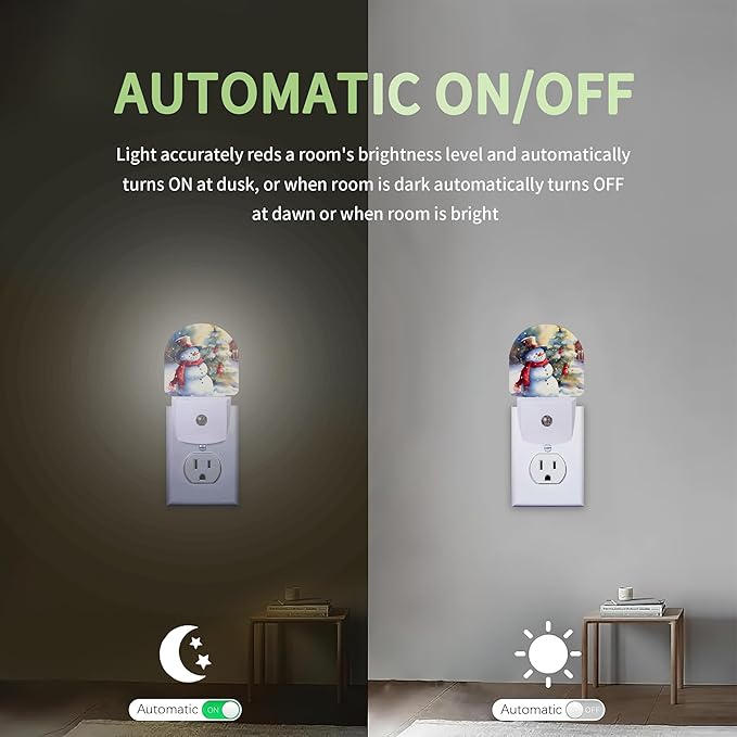 Snowman Christmas Tree Night Light, Winter Holiday Night Light Plug into Wall