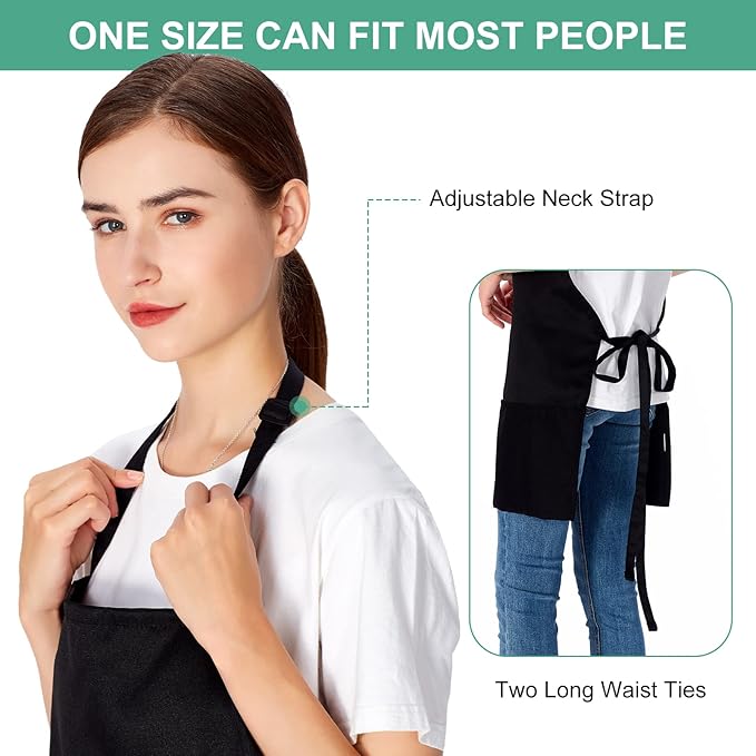 Jubatus 2 Pack 3 Pockets Adjustable Bib Apron Chef Kitchen Cooking Aprons for Women Men, Black