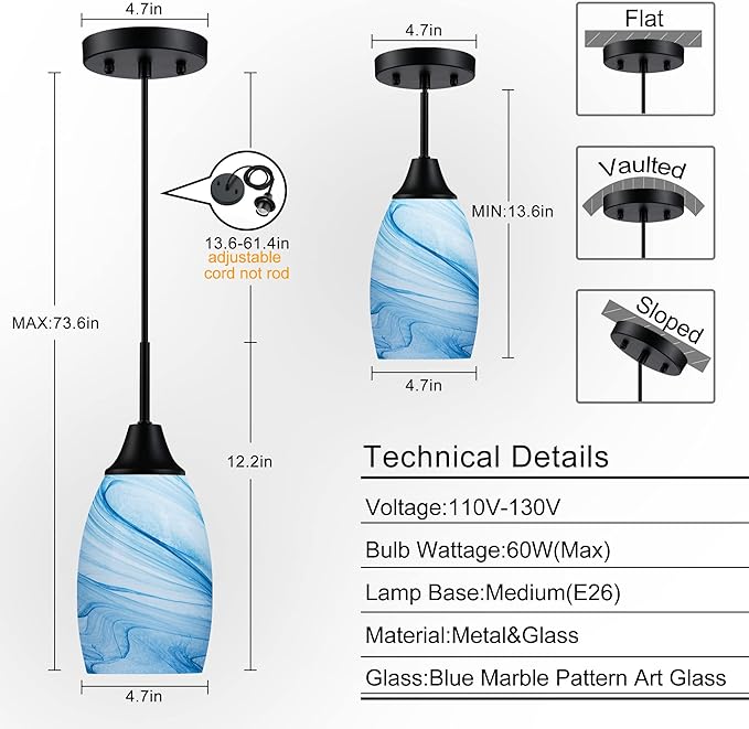 Mini Glass Pendant Light 4.72"