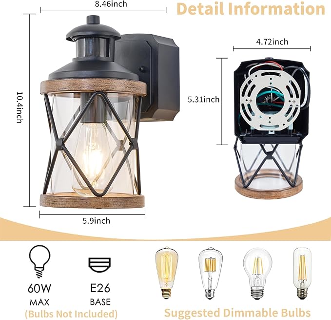 Dusk to Dawn Motion Sensor Outdoor Porch Light