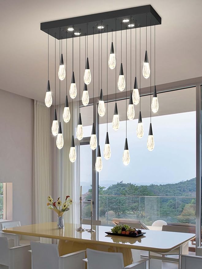 Rectangular Chandelier 24-Lights LED Dimmable Raindrop Chandeliers