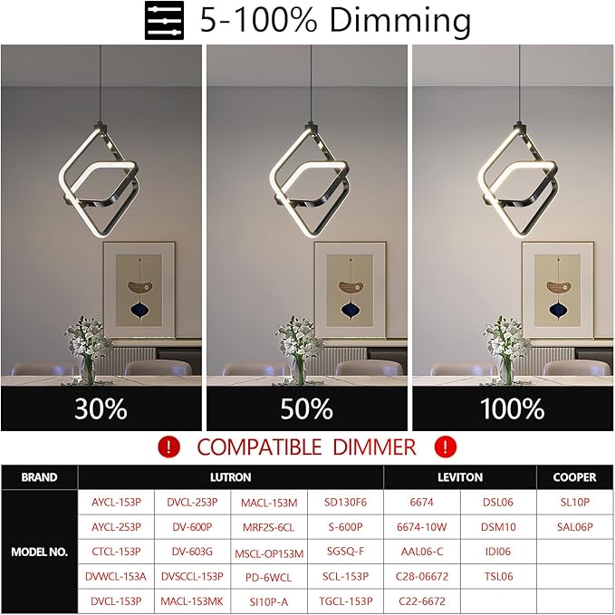Modern LED Pendant Lights Plated Black Rectangular Pendant Light Fixtures 4000K
