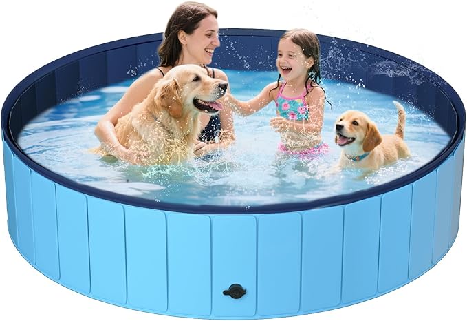 UCCY Foldable Dog Pool for Large Dogs Hard Plastic Kiddie Swimming Pool Non-Slip Portable Dog Bathtubs Collapsible Multi-Use Whelping Box Ball Pit Outdoor Pool for Backyard Duck Pond Blue XXL-72"x12"