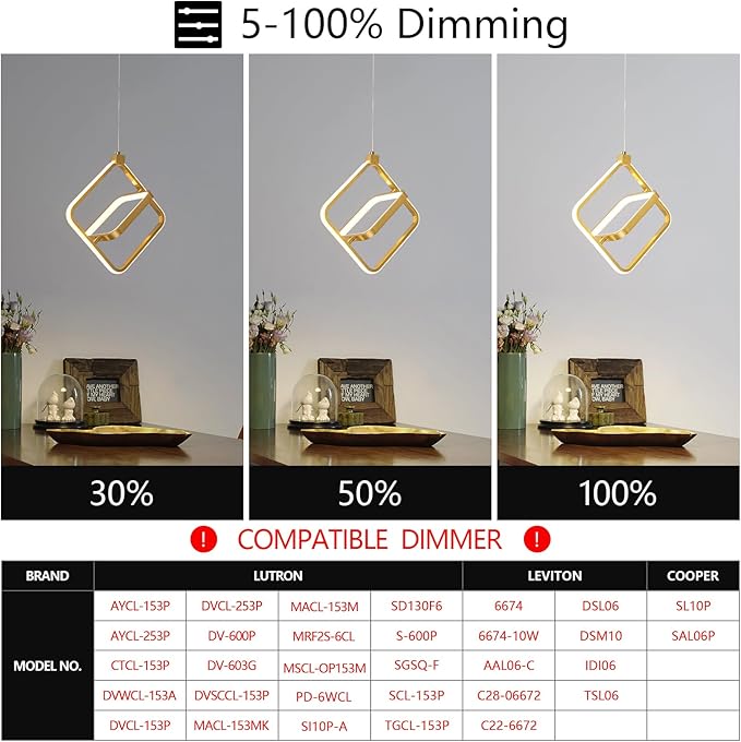 Modern LED Chandelier Gold Rectangular Pendant Light Fixtures 4000K 20W