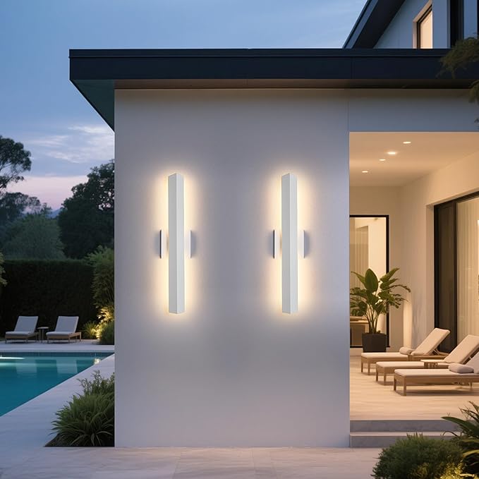 2 Pack LED Outdoor Wall Lights Dimmable, 20W 3000K, 21.9" Modern Textured White