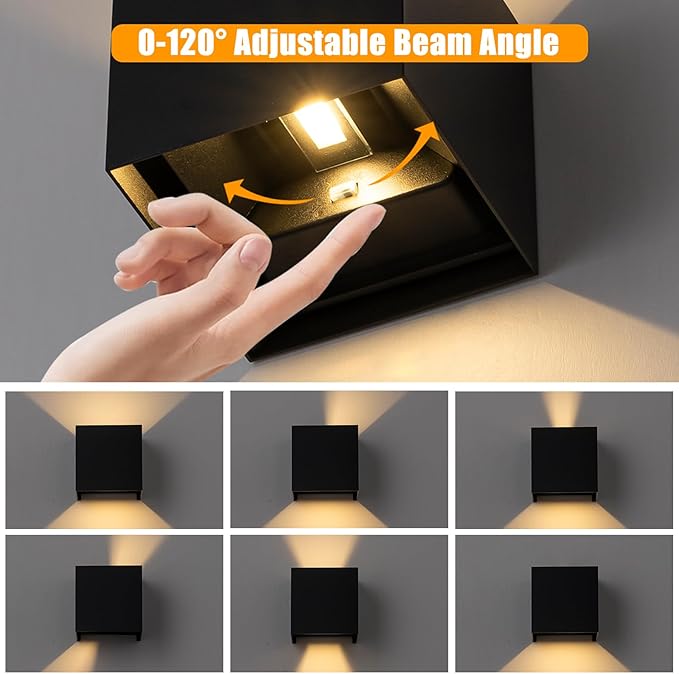 2 Pack LED Outdoor Wall Light Exterior/Interior, Modern Black Square Aluminum