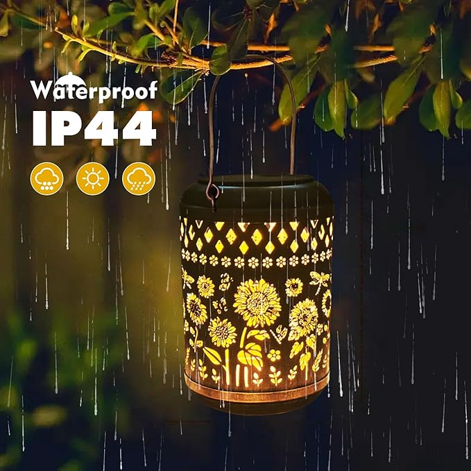 Kaixoxin 2 Pack Solar Garden Decor Metal Lantern Sunflower Table Lamp Bronze