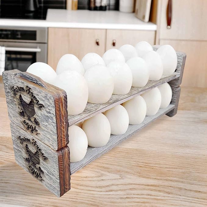 Rockin' Wood Egg Holder Tray- Countertop Stackable Egg Rack For Fresh Eggs - Made in the USA with real rustic reclaimed wood - egg sorter - wood egg tray (Single Tray)
