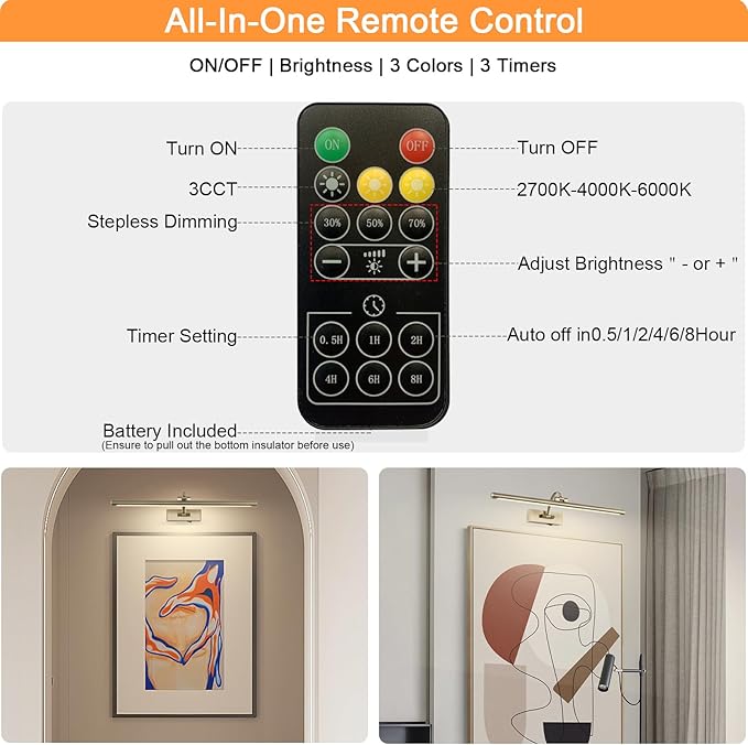 Antique Bronze Picture Light, 23.6 Inch Remote Control Painting Lights