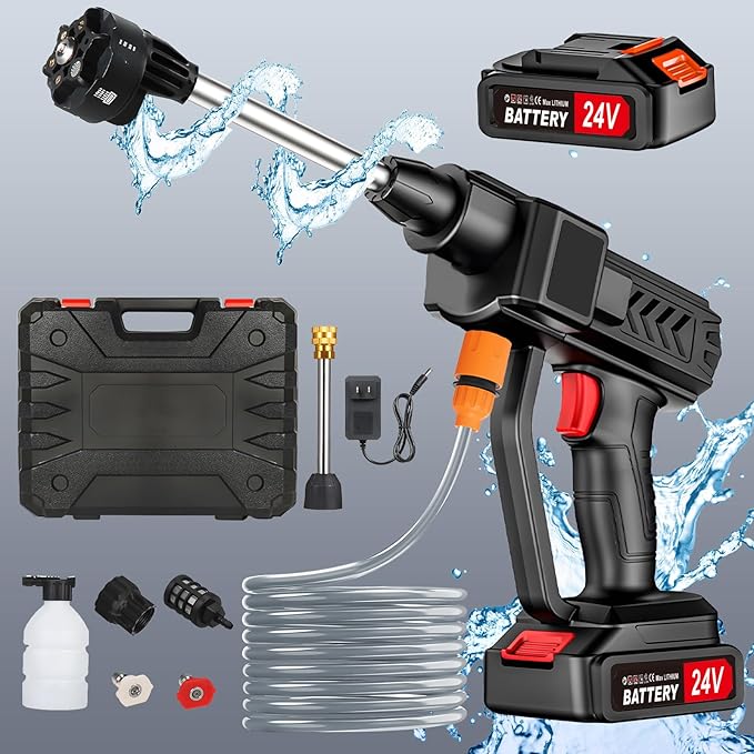 Cordless Pressure Washer, 6-in-1 Nozzle Portable Battery Powered Pressure Washer Handheld with 2 Battery Powered, 18bar Portable High Pressure Cordless Power Washer for Car/Floor/Patio Cleaning(black)