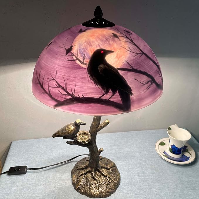 Bieye L13002 Ravens Sitting on Bare Tree Branch Against Full Moon Hand-Painted
