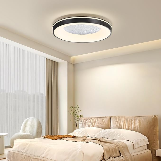 LED Flush Ceiling Light, 15in Black Round Ceiling Light Dimmable