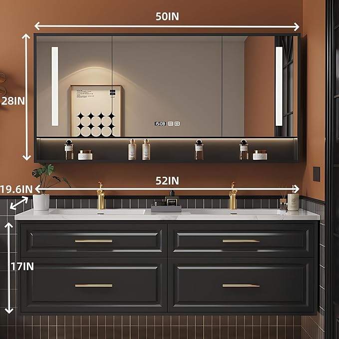 52IN Black Bathroom Vanity