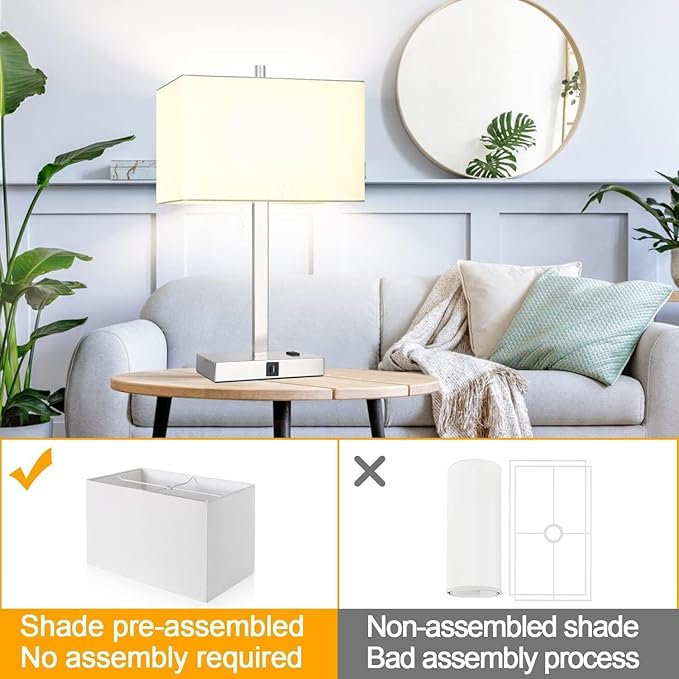 21" Touch Bedside lamps with 2 USB & AC Outlets, 3-Way Dimmable Bedside Table