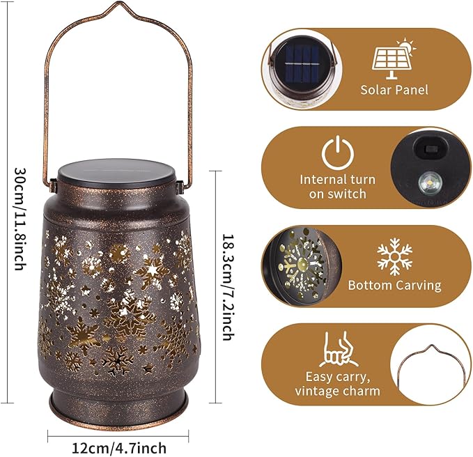 2 PCS Outdoor Lanterns Solar Powered Waterproof Decorative Hanging, Solar Power