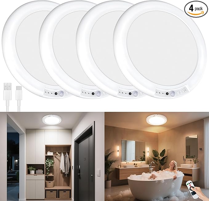 maylit 4 Pack Rechargeable Ceiling Lights, Motion Sensor Lights No Wiring