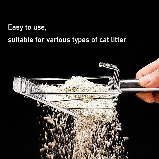 Cat Litter Scoop, Metal Scooper, Deep Shovel, Ergonomic Handle, Kitten Poop Sifting, Durable, Heavy Duty Speed Sifter, for Litter Box （Silvery-Gray）