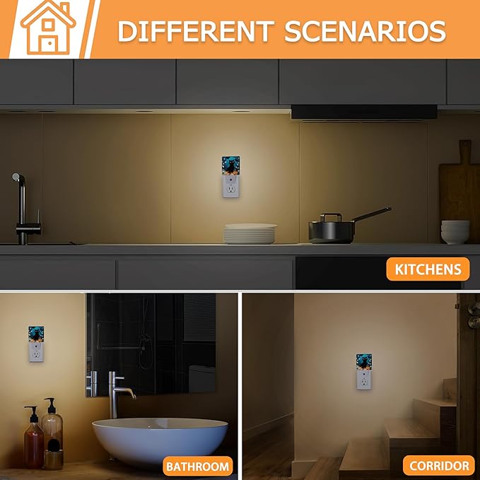 Cat Night Light, Halloween Black Cat Bat Pumpkins Night Lights Plug into Wall