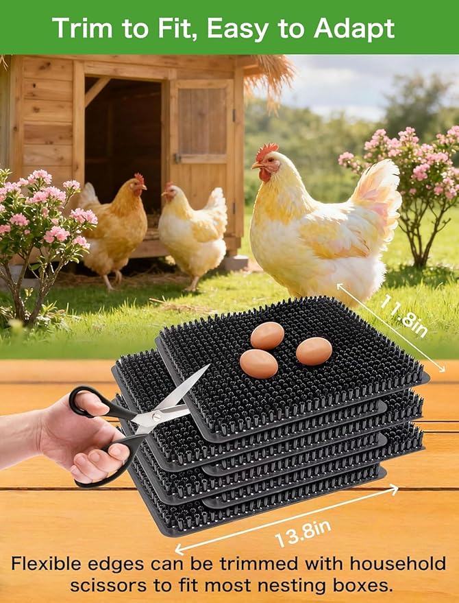 6-Pack Washable Chicken Nesting Pads for Chicken Coop, 13x11in Reusable Nest Box Liners, Trim-to-Fit Open-Grid Bedding for Cleaner Eggs, Heavy-Duty Poultry Supplies (Green)
