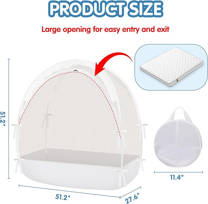 Crib Tent - Crib Net to Keep Baby in, Stop Baby from Climbing Out of Crib, Pop Up Baby Crib Tent with Double Zip Strong Rods and Breathable Net Clear Visibility Easy to Install (White, Large)
