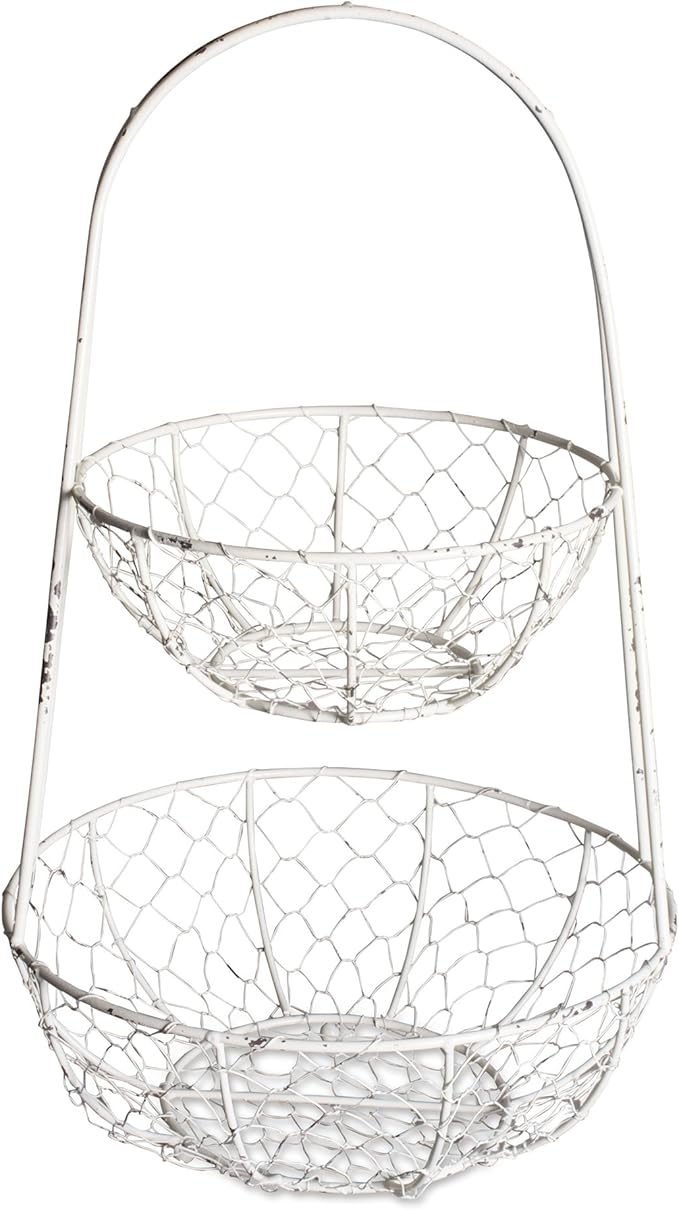 DII Metal Kitchen Storage Collection Farmhouse Stand 2-Tier Fruit Basket, Antique White