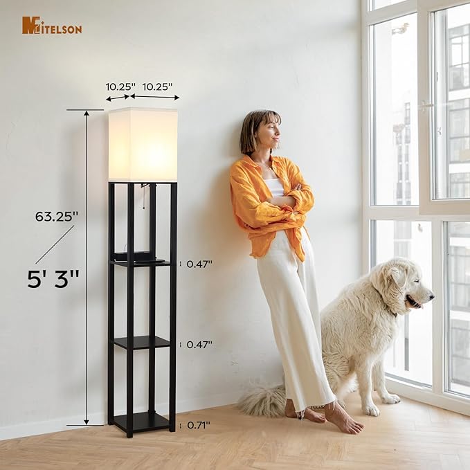 Floor Lamp with Shelves and USB, USB-C & Power Outlets, Shelf Lamp with
