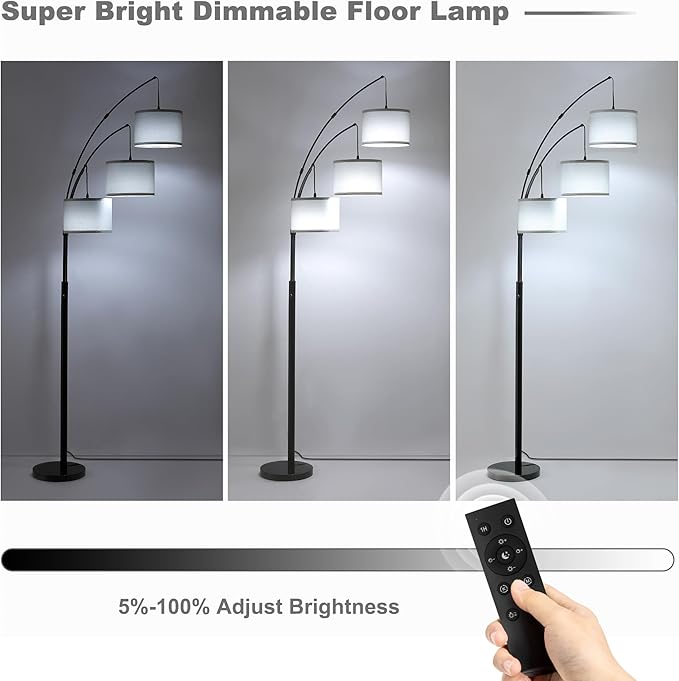 Floor lamp with Remote, 3 Light Arc Floor Lamps