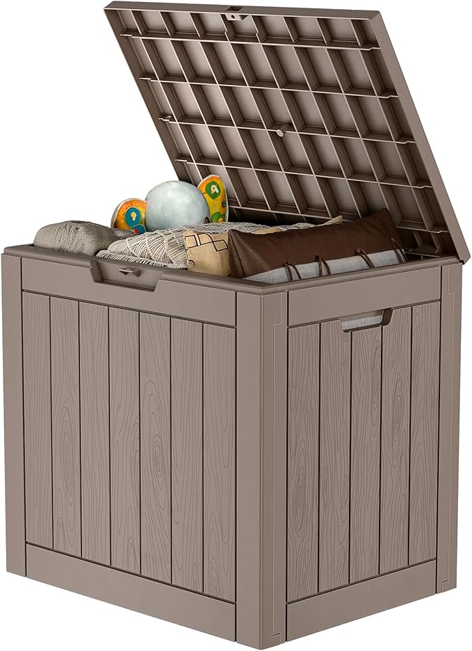 31 Gallon Waterproof Outdoor Storage Box,Resin Deck Box,Lockable Outside Storage Box Container for Patio Furniure,Garden Tools (31 Gallon,Grey)