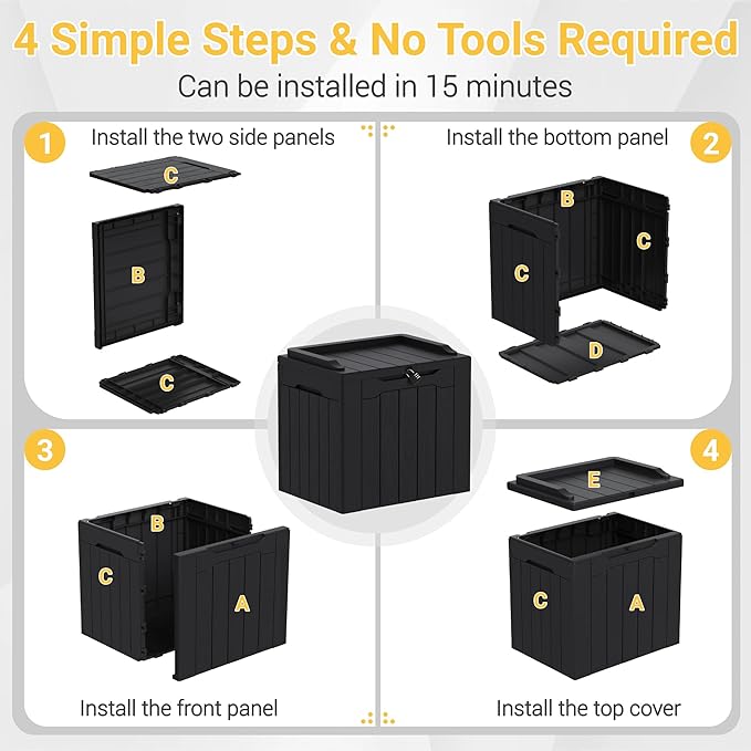 Greesum 31 Gallon Resin Deck Box Large Outdoor Storage for Patio Furniture, Garden Tools, Pool Supplies, Weatherproof and UV Resistant, Lockable, Dark Black