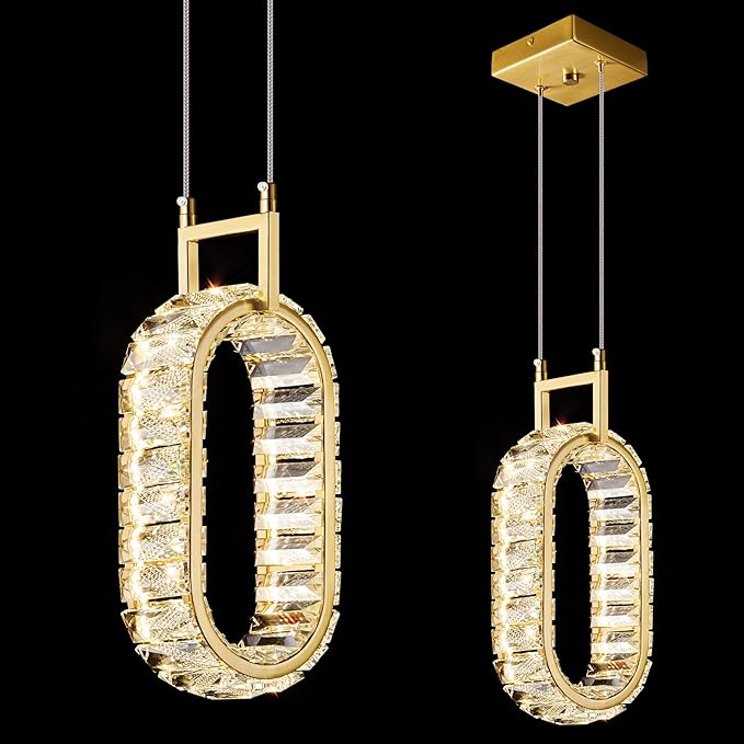 Kitchen Island Mini Light Fixture Modern Led Crystal Pendant Light Gold Oval