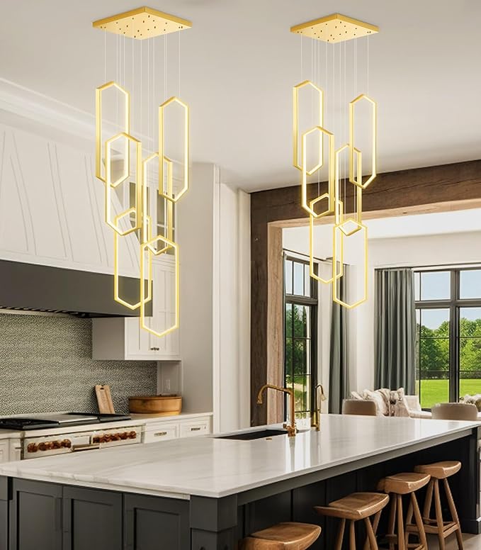 6 Rings Modern Chandelier LED Dimmable Pendant Lighting Adjust Flush Mount