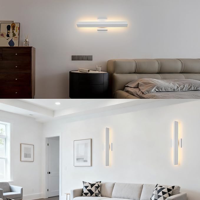 2 Pack LED Outdoor Wall Lights Dimmable, 20W 3000K, 21.9" Modern Textured White