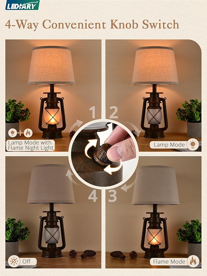 LEDIARY 18.72" LED Vintage Lantern Flickering Flame Table Lamps