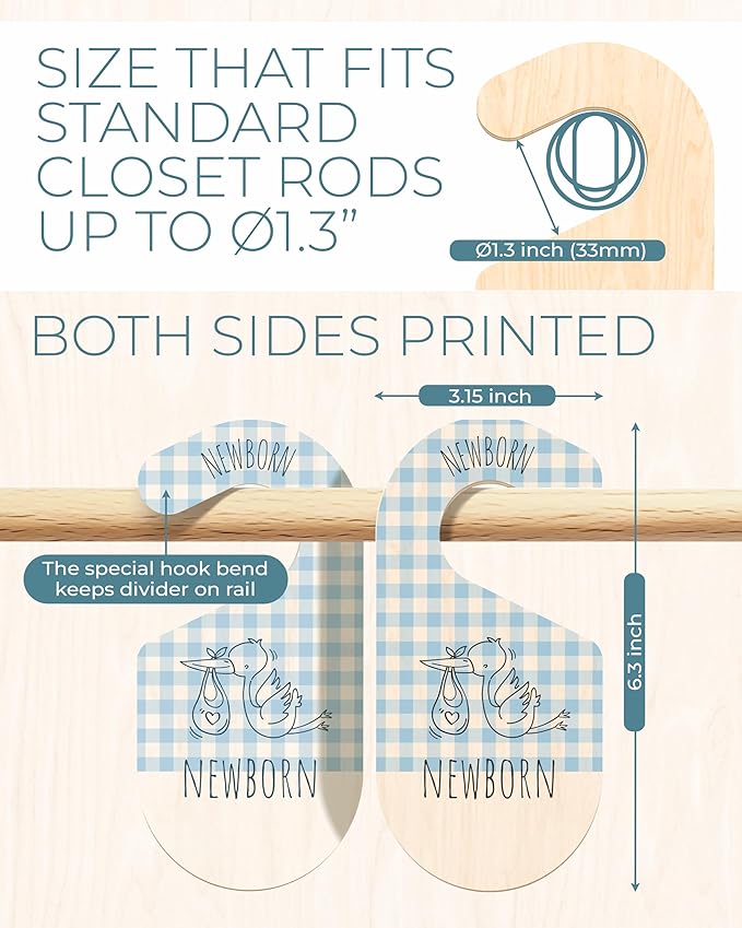 Baby Closet Dividers - Blue Baby Clothes Organizer for Nursery Decor, Storage & Organization - 8 Size Closet Dividers for Hanging Clothes, Gender Neutral Nursery Must Haves & Essentials