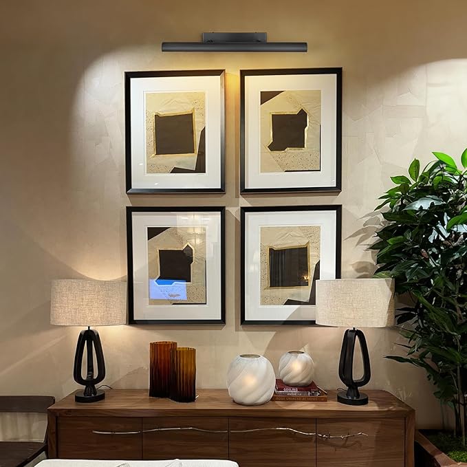 Matte Black Picture Lights for Wall, 3-Light Bronze Gallery Light, Warm White