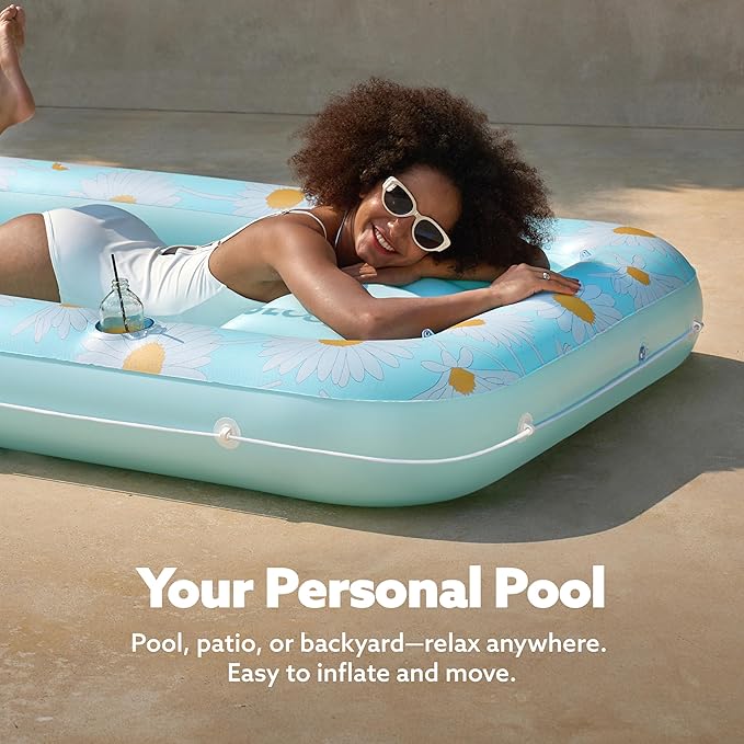 SLOOSH Inflatable Tanning Pool Lounger Float, 70" x 46" Pool Floats Adult with Pillow, 4 in 1 Suntan Tub Raft Floatie,Sunbathing Bed Lounge for Water Blow Up Ball Pit Party Gifts