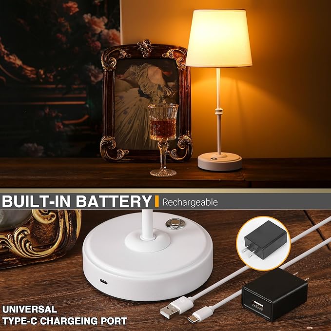 Rechargeable LED Cordless Table Lamp, 5200mAh Battery Operated, 3 Level