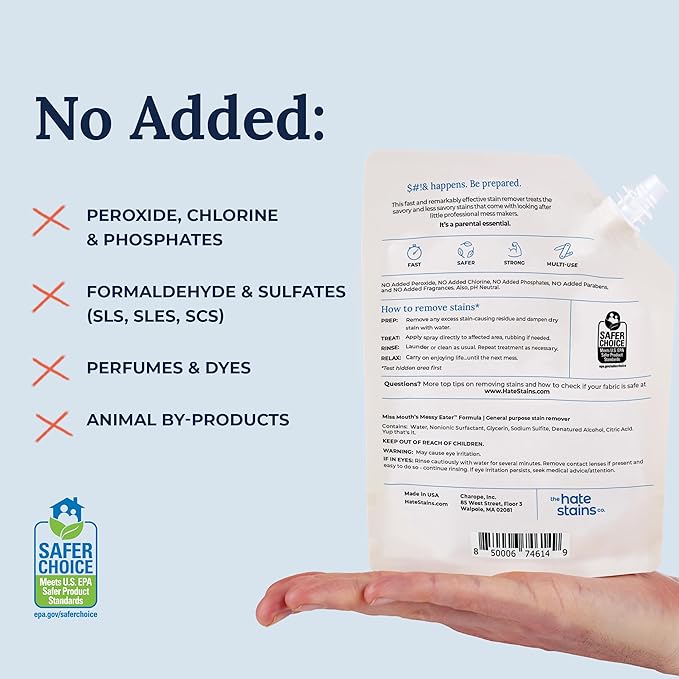Miss Mouth's Messy Eater Stain Treater - 16oz Refill - Newborn & Baby Essentials - No Dry Cleaning Food, Grease, Coffee Off Laundry, Underwear, Fabric