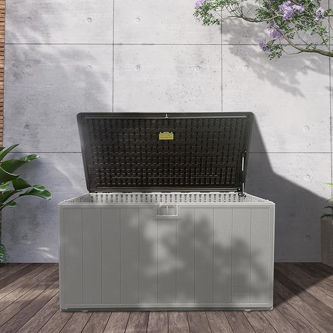 110 Pro Gallon Resin Deck Box, Waterproof Outdoor Storage Bin for Patio, Poolside, and Garden, Lockable & UV-Resistant, Ideal for Small Spaces, Coffee