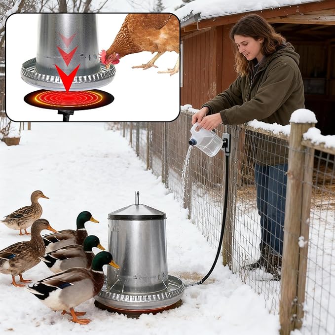 Chicken Waterer Heater Base, Cold Weather Drinking Equipment, Heated Chicken Waterer Base, Durable Material for Farm Coops, Duck Rooster Turkey Pigeons Quail Birds Poultry Cold Weather Use