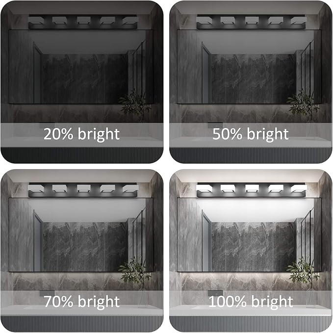 Ralbay Dimmable Matte Black Vanity Light Modern 5 Lights Acrylic Stainless