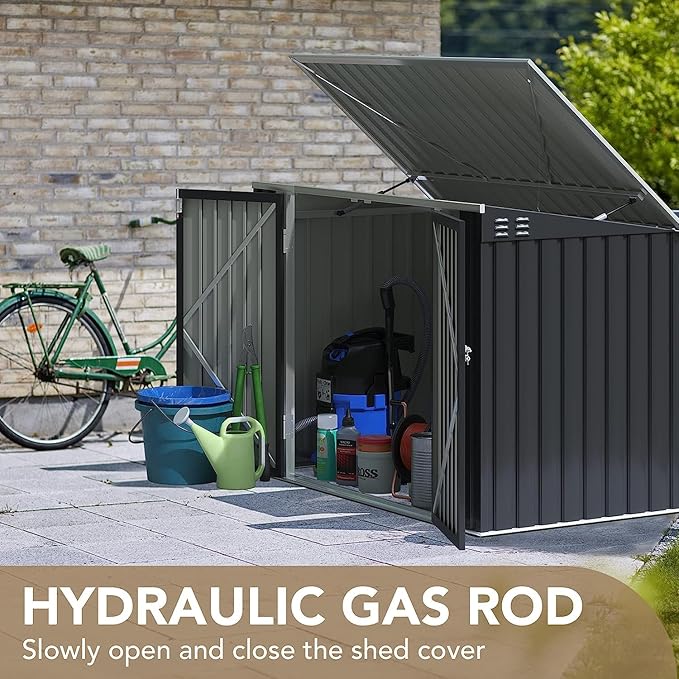 Devoko Outdoor Storage Shed 5.8 x 3.3 FT Metal Trash Shed Waterproof Outside Storage with Lid Chain Hydraulic Gas Rod for Trash Can Weeding Tools